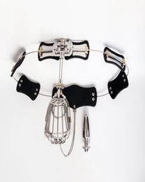 China Latest Design Belt Stainless Steel Device With Anal Plug Scrotum Groove Cock Cage BDSM Sex Toys Men Penis Lock5179642