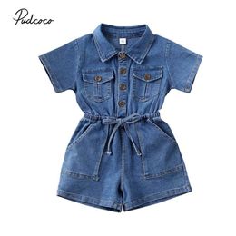 2020 Summer Clothing Toddler Kid Baby Girl Romper Short Jumpsuit Solid Blue Denim Outfit One-Piece L2405