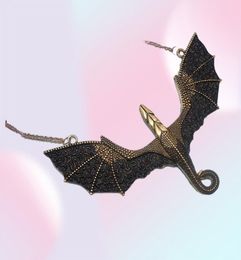 Punk Retro Gothic Jewellery Antique Black Gold Dragon Pendant Necklace Vintage Pterosaur Charm Necklace Women Man Gift Drop Ship15949385876