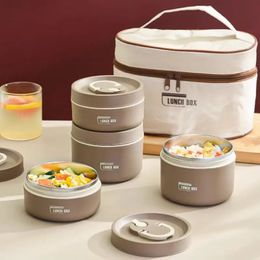 Stainless Steel Insulated Lunch Box Kids Student Office Workers Bento Box Food Warmer Soup Cup Thermos Containers Storage Bag 240531