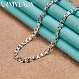 Chains URMYLADY 925 Sterling Silver 4mm Side Chain 16/18/20/22/24/26/28/30 Inch Necklace Jewellery For Men Fashion Party Gift