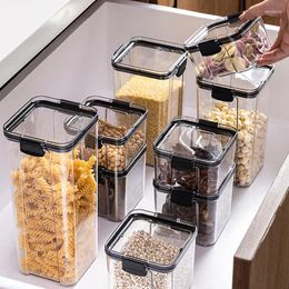 Storage Bottles 1PC Clear Food Box Container With Lid Plastic Kitchen Pantry Organization Canister Grains Sealed Can Snack Dry Goods Jar