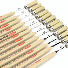 12 Tip Pigment Liner Micron Ink Marker Pen for Manga Draw Sketching Needle Hook Line Sketch Stationery Set Art Supplies 240528