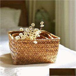 Storage Baskets Woven Seagrass St Rattan Basket Desk Organiser Picnic Fruit Box Cosmetic Container Drop Delivery Home Garden Housekeep Dhmbs