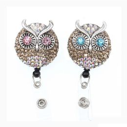 Key Rings 10Pcs Custom Jewellery Crystal Rhinestone Animal Bird Owl Eagle Shape Retractable Nurse Id Name Badge Reel Holder Medical Drop Otg2K