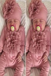 2PCS Newborn Baby Girl 018M Clothes 3D Flower Romper Jumpsuit Hat Outfit Set infant onesie with headband one piece8346097