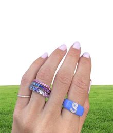 Pink Blue Enamel 26 Alphabet Letter Band Ring For Women Personalised Name Full Finger Jewellery Fashion7598594