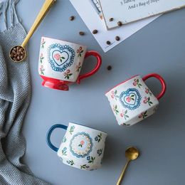 Mugs 400ml Vintage Hand Painted Cherry Home Ceramic Coffee Creative Couple Milk Tea Mug Large Capacity Office Gift Cup