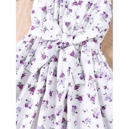 2024 Summer Middle School Children's Leisure Vacation Small Qing New Style With Flower Print Sling Dress
