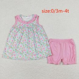 Set di abbigliamento GSSO0825 Abiti all'ingrosso per bambini Shorti senza maniche in pizzo rosa floreale Abiti estate baby boutique roqll