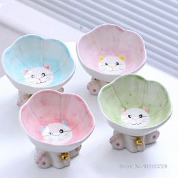 Ceramic Cute Flowers Cat and Dog Bowl, High-Foot Protection, Cervical Spine, Food Basin, Drinking Bowl, Pet Products, 1Pc