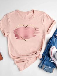T-Shirts Women's Watercolour Love Heart Print TShirt, Short Sleeve Tee, Basic Clothing, Summer Top, Graphic Clothes, Sweet Fashion
