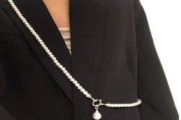 Trendy Design Niche AvantGarde Body Pearl Drop Pendant Necklace Suit Crossbody Simple Ornament Chain5580092