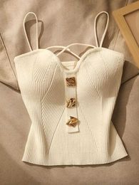 Women's T-Shirt French Style Cross-knit Suspender Womens Summer Wear Sexy Beauty Camisole Slim High-end Bottom Bandeau Top S245316