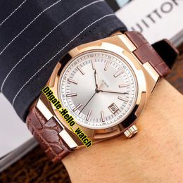 Cheap New Overseas 4500V 000R-B127 Automatic Mens Watch Date Silver Dial Rose Gold Case Brown Leather Strap Sport Watches Hello watch 6 282m