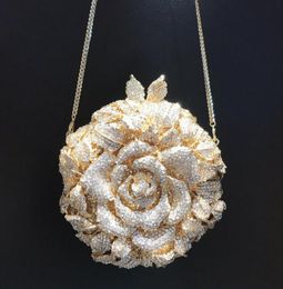 Evening Bags XIYUAN Gold Blooming Rose Women Crystal Flower Clutch Party Cocktail Rhinestone Handbags Bridal Wedding Lady Purses6371545