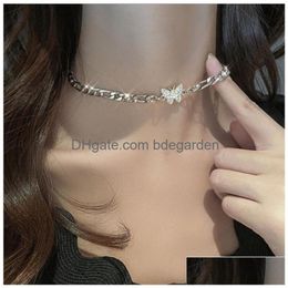 Pendant Necklaces Zircon Butterfly Pendant Choker Light Luxury Aesthetic Niche Clavicle Sier-Plated Necklace Jewelry Women Gifts Drop Dhoxv