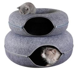 Cat Toys Donut Tunnel Bed Pets House Natural Felt Pet Cave Round Wool For Small Dogs Interactive Play ToyCat2073241