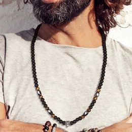 Pendant Necklaces MENS BOHO LONG BEADED NECKLACE WITH TIGER EYE BEADS FOR MEN TIBETAN MALA BEADED NECKLACE Y240531QAWM
