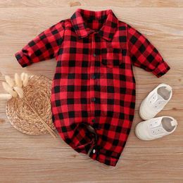 Rompers Prowow Newborn Baby Boy Clothes Red Plaid Boy Rompers Christmas Jumpsuit Gentleman Suit New Year Costume For Babies One piece Y2405305IMS