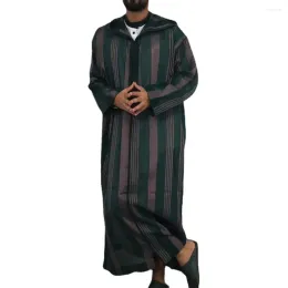 Clothing Ethnic Clothing Muslim Men Striped Robe Hooded Jubba Thobe Islamic Adults Kamis Homme Musulman Dubai Turkey Male Abaya Dress Saudi