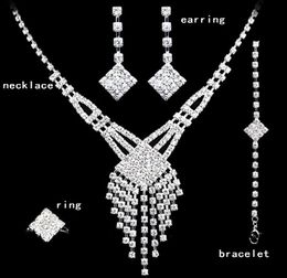 Four pcs Jewellery set Crystal Wedding Crown Earrings Necklace Tiaras rings bracelet Accessories Fashion Headdress HT1227934314