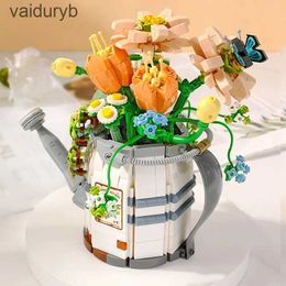 Intelligence toys Sprinkler Pot Bonsai Building Block Flower 3D Model Home Ornament DIY Plant Potted Bouquet Toy Gift for ldren H240531