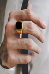 Cluster Rings Dignified Black Carnelian Stainless Steel Golden Square Signet Ring For Men Pinky Male Wealth And Rich Status Jewelr8582941