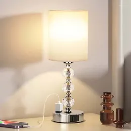 Table Lamps Touch Crystal Lamp For Bedrooms Bedside With USB C A Charging Port Side 3 Way Dimmable Home Decoration