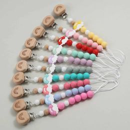 5PCS Pacify Toys Cartoon Clouds Silicone Round Beads Baby Pacifier Chain Beech Wood Teether Pacifier Clips For Care Chew Toy Dummy Holder Chain
