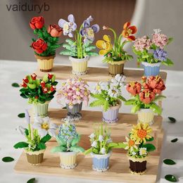 Blocks Creative architectural cube bouquets eternal floral plant pottery gifts rose and sunflower assembled toys H240531