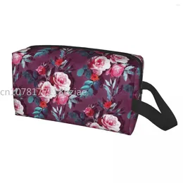 Cosmetic Bags Travel Retro Rose Toiletry Bag Portable Floral Pattern Makeup Organiser For Women Beauty Storage Dopp Kit Case