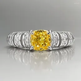 Cluster Rings 2024 Yellow Diamond High Carbon Ring Full Body S925 Set With 6 European And American Light Luxury Women's