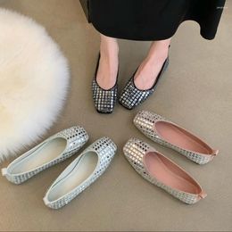Casual Shoes Round Toe Women Loafers Crystal Rhinestone Chain 2024 Arrivals Fashion Black Grey Pink Outside Dance Ballet Janes