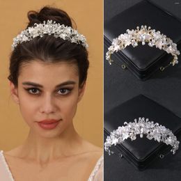Headpieces Silver Colour Pearl Crystal Crown Headband Flower Rhinestone Gold Tiara Diadem Party Women Bride Wedding Hair Accessories Jewellery