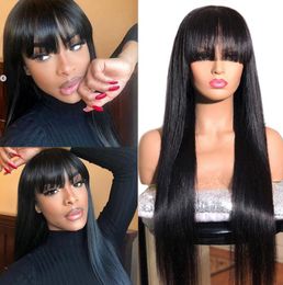 Straight Human Hair Wigs With Bangs Full Machine Made Wigs natural Wig Coloured Wigs Brazilian Peruvian Malaysian Remy Hair 180 Wi2125689
