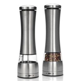 Electric Salt and Pepper Grinder Battery Operated with LED Light Adjustable Coarseness Mills for kitchen 220527 ZZ