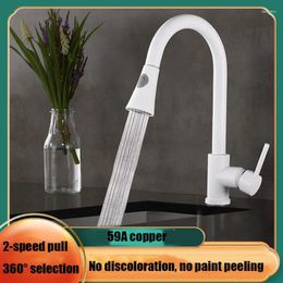 Kitchen Faucets And Cold Pull-out Matte White Faucet Rotating Washbasin Sink