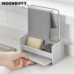 Kitchen Storage Brush Rack Drain Tray Rag Sponge Holder Sink Cleaning Soap Hanging Shelf Drop Ship