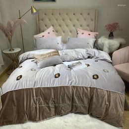 Bedding Sets 4/7pcs Crystal Velvet Duvet Cover King Queen Size Pillowcases Embroidery Bed Linen