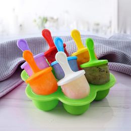 7-Hole DIY Ice Cream Stick Silicone Mould Baby Fruit Milkshake Ice Cream Ball Maker Popsicle Mould Home Kitchen Accessories Tools