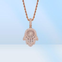 iced out Hamsa pendant necklace for men luxury designer mens bling diamond Hand of Fatima pendants hip hop Amulet necklaces jewelr2331598
