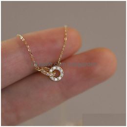 Pendant Necklaces New 925 Sterling Sier Double Ring Necklace Female Clavicle Chain Simple Temperament Wedding Jewelry Accessories Drop Dho8A