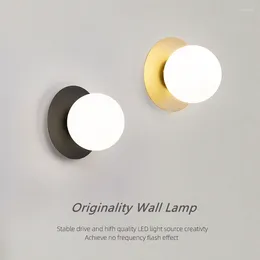 Wall Lamp Nordic LED Light Minimalist Bedroom Bedside Corridor Industrial Lighting Glass Ball Sconce Gold Black Iron Lamps