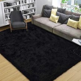 Carpet Plush carpet suitable for living rooms black soft fluffy carpet bedroom anti slip thick floor room decoration d240530