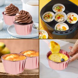 100/50Pcs Cake Cup Foil Cupcake Liners with Lid 5.5oz Foil Bake Cup Pans Home Kitchen Wedding Party Portable Cupcake Display Cup