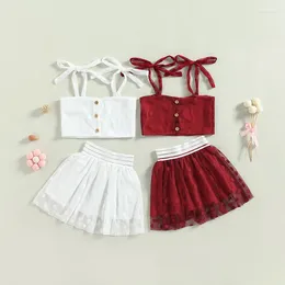 Clothing Sets 1-6years Kids Girls Summer Clothes Set Dot Tie-Up Straps Buttons Sleeveless Sling Tank Tops Mesh Skirts Infant 2pcs Outfit