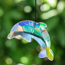 Garden Decorations 87mm AB Dolphin Shape Crystal Ocean Breeze Suncatcher Glass Prism Hanging Wind Chime Pendant Home Wedding Decoration AccessoriesL4531
