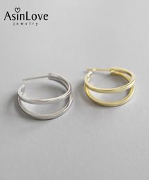 AsinLove 100 925 Sterling Silver Double Layers Line Circle Earrings For Women Big Loop Hoop Earring Ladies Trendy Fine Jewelry 4773225