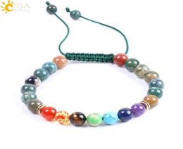 CSJA 7 Chakra Bracelets Natural Stone Indian Agate Balance Bracelet Bangle Adjustable Lace Up for Women Men Reiki Healing Charm Je4023045